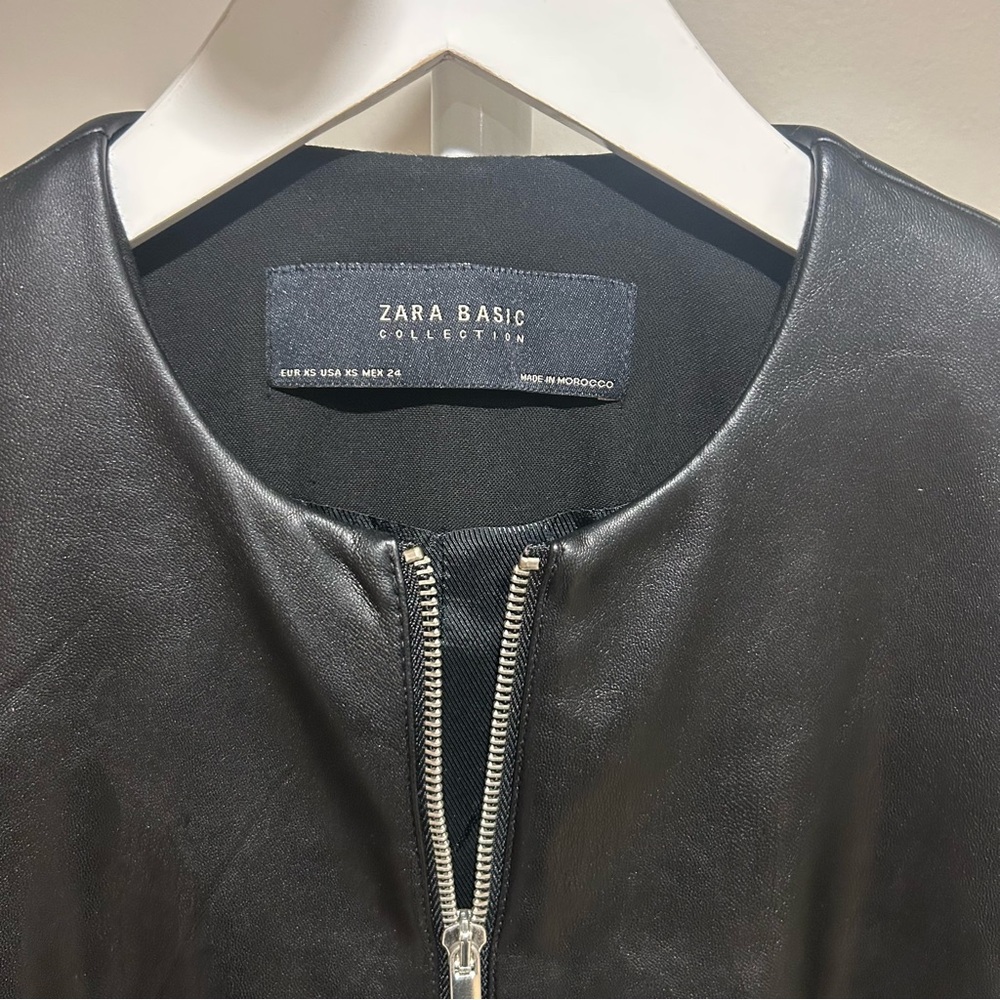 Zara Basic Peplum Contrast Leather Jacket Size Xs - image 7